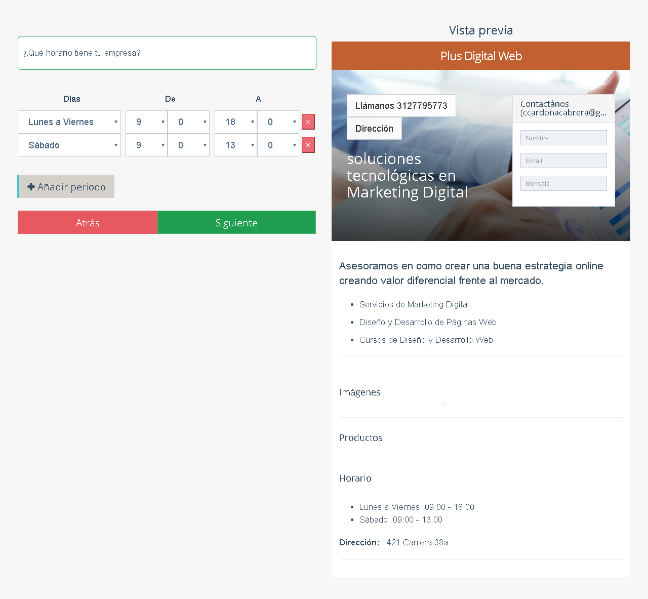 horarios de empresa páginas web MinTic